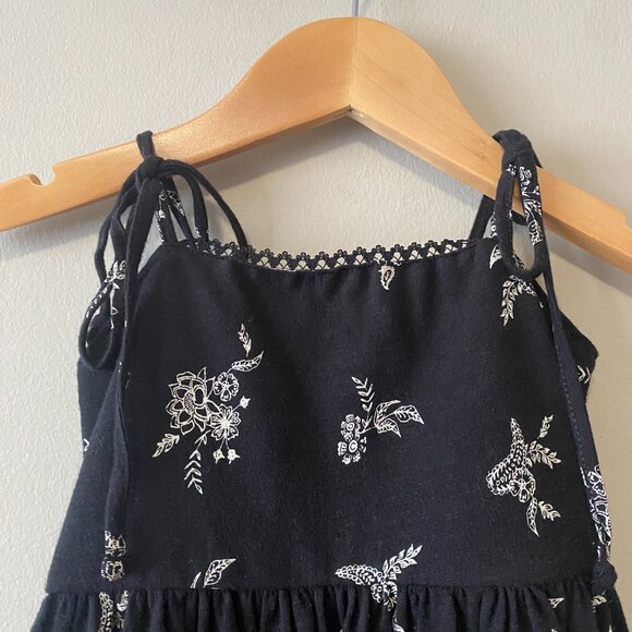 Handmade Children's Cotton Black White Floral Lace Tie Spaghetti Strap Dress - Picture 5 of 14